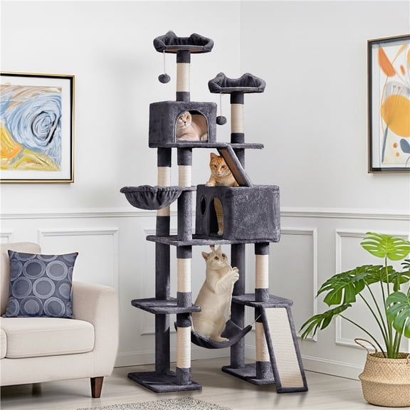 Yaheetech 82.5'' H Large Cat Tree Cat Tower with Condos, Dark Gray