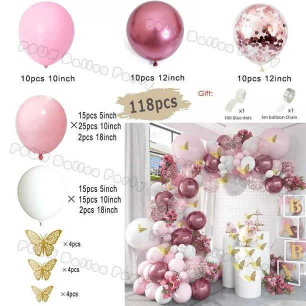 Kit de guirnalda de globos rosa Macaron, globos de látex, decoración de Metal dorado para boda, fiesta de cumpleaños, bautismo nocturno, 123 piezas