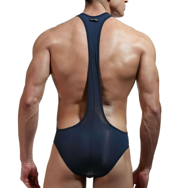 Men's See-through Bodysuit Leotard Sleeveless Jockstrap Thong Underwear  Jumpsuit