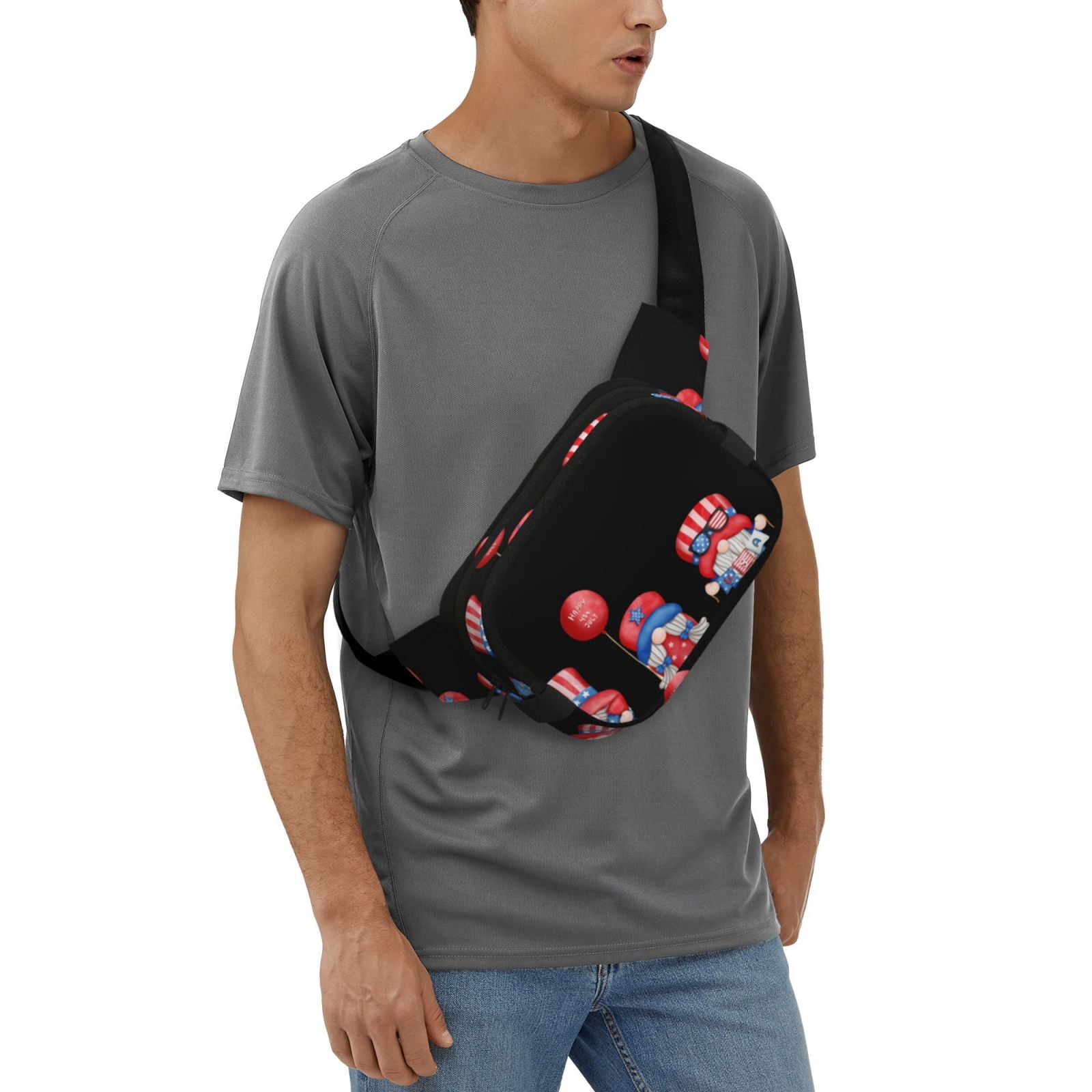 Picia Happy Independence Day Gnome Print Square Double-Layer Waist Bag Mini Adjustable Waist Belt Bag Exercise Running Travel Hiking