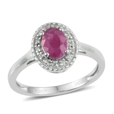 Estate Platinum Ruby - Sterling Silver Platinum Plated Oval Ruby Zircon's Rings Cttw 0.9