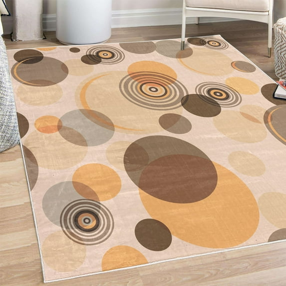 Earth Tones Decorative Rug, Abstract Pastel Pattern with Overlapping Chaotic Spots and Ring Shapes, Quality Carpet for Bedroom Dorm and Living Room, 6 Sizes, Pale Orange, by Ambesonne