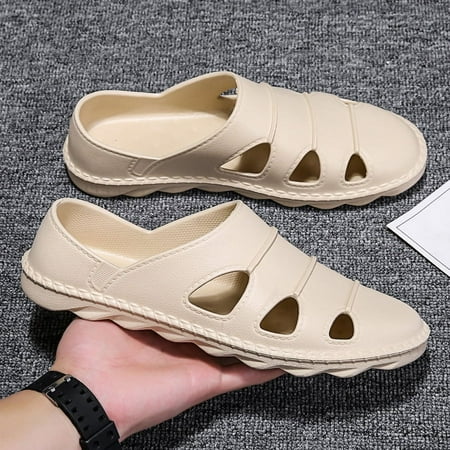 

hotio 2024 Men s Leather Hollow Out Baotou Slingback Fisherman Sandals Anti-Slip Beach Hawaii Closed Toe Walking Sandals Casual Slip-on Soft Sole Dress Loafers