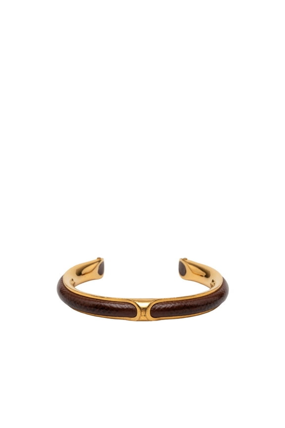 Pre-Owned Hermes Bangle, Gold and Brown Plated Leather, Women's