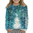 thumbnail image 2 of Boys Girls Christmas Top Kids' Christmas Tree Printed T-shirt Long Sleeve Crew Neck Pullover Festive Holiday Shirt, 2 of 7