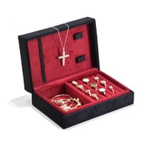 TAIMY Velvet Jewelry Box, Women's Travel Jewelry Organizer, Rings Tray Holder Showcase,suitable for rings, earrings, necklaces, and bracelets (Black)