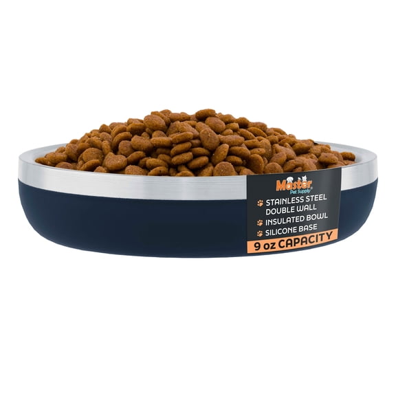 Master Pet Supply Stainless Steel Cat Bowls - 9 oz Heavy Duty - Navy Blue, Double Wall Extra-Thick Insulated, Non-Slip Pet Water Bowl for Cats & Pets, Anti Rust Metal, Dishwasher Safe
