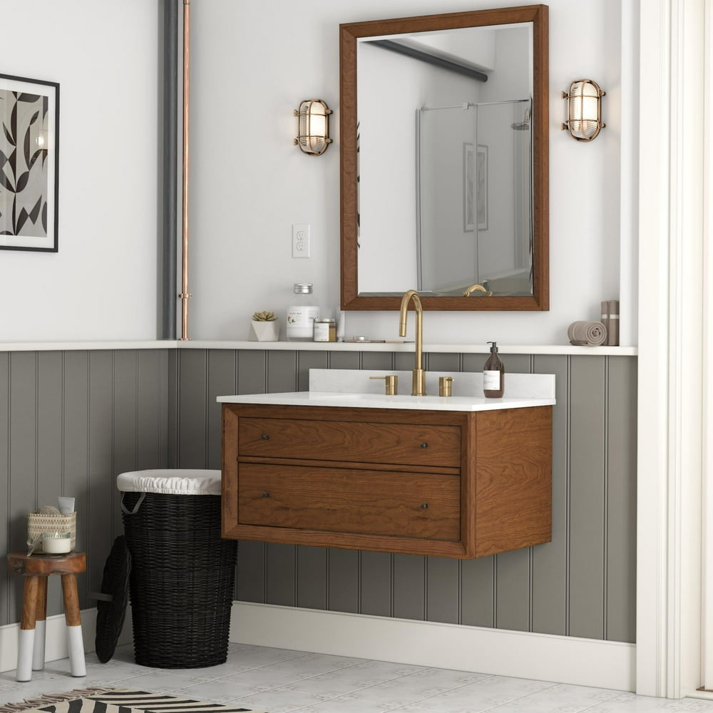 Dorel Living Tribecca 36 Inch Floating Wall Mounted Bathroom Vanity w/ Sink, Chocolate Spice Dorel Living Tribecca 36 Inch Floating Wall Mounted Bathroom Vanity w/ Sink, Chocolate Spice