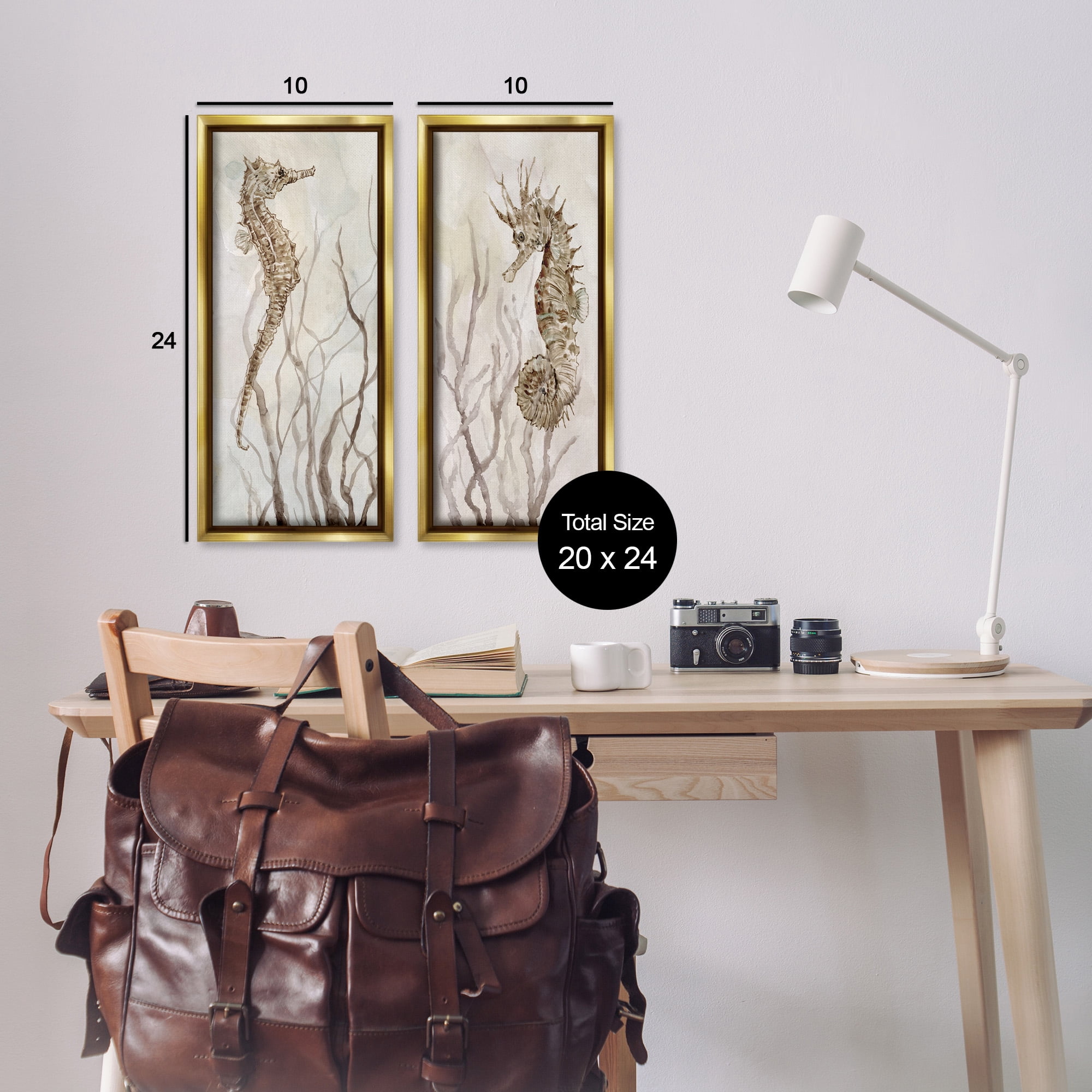 Stupell Industries Enchanted Sea Horse & Ocean Algae Animals & Insects Painting Gold Floater Framed Canvas Art Print Wall Art, 11 x 25, Set of 2