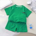 thumbnail image 2 of HCNTES Toddler Baby Boys Girls Clothes Ribbed Button-Down Shirt Tops +Shorts Pocket Outfit 2 PCS set 12 Months-5T Without Tee(Green,18-24 Months), 2 of 5