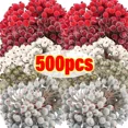 thumbnail image 2 of 500/20 piezas Mini bayas artificiales escarchadas de Navidad de doble cabeza, bayas de acebo, ramos de flores falsas, corona de bricolaje, decoración de fiesta de Navidad, 2 of 5