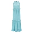 thumbnail image 5 of Womens Dresses Summer Sleeveless Long Solid Color Loose Halter Neck Ruffle Maxi Beach Casual Dress Blue L, 5 of 8