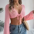 thumbnail image 5 of 2025 Women's Solid Knot Open Navel Knitwear Holiday Top Womens Long Sleeve Tops Spf Shirts for Women Long Sleeve, 5 of 8