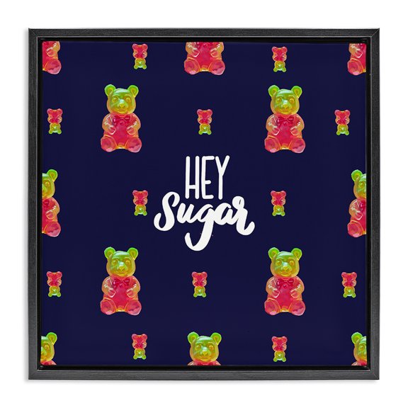 Stupell Industries Contemporary Hey Sugar Candy Bear Black Floating Frame Canvas Art, 18 x 18, by Amelia Noyes