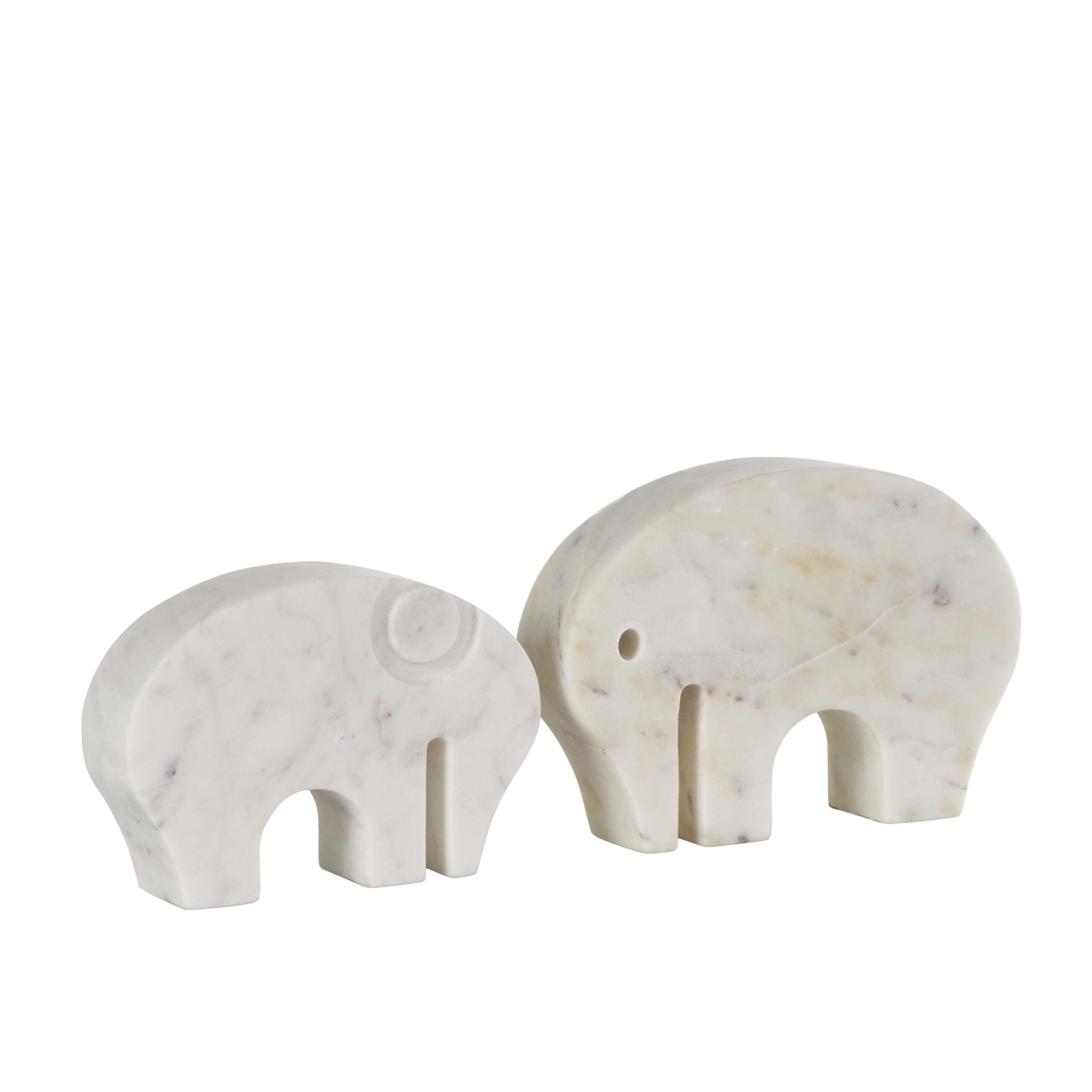 8", 7"W White Marble Rounded Abstract Elephant Sculpture with Gray Marble Veins and Cutouts, by DecMode (2 Count)
