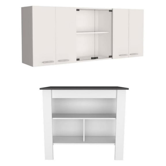 Home Square 2-Piece Set with Wood Kitchen Island and Superior 150 Wall Cabinet