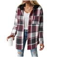 thumbnail image 5 of larppty Womens Long Sleeve Button Down Plaid Shirts Flannel Hooded Shacket Jacket Hoodie Coats with Pockets (Watermelon Red, XXL), 5 of 6