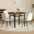 thumbnail image 5 of NYEESS 5-Piece Round Dining Table Set for 4, 42" Modern Wood Grain Kitchen Table with Tea Glass & Storage, 4 White PU Leather Chairs, Black Metal Legs, 5 of 10