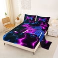 thumbnail image 2 of Erosebridal Boys Video Game Controller Full Size Sheets,Purple Blue Geometric Hexagon Print Bed Sheets For Kids 4 Pieces, 2 of 6