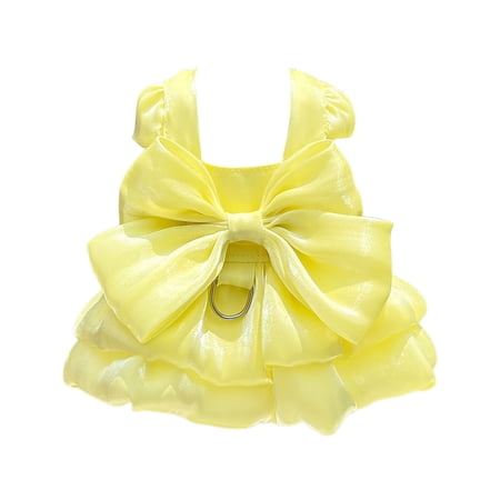 Holiday Party Pet Tutu Dress White Bridal Style Outfit with Bow Wearable Summer Clothes for Chihuahua Yorkie Kitten (Yellow-XL)