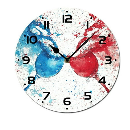 ZXCXRQFa Desk Clocks Blue & Red Wine Cups Theme Battery Operated Silent Wall Clock Decor for Home, Kitchen, Living Room, Office, Bedroom, or Bathroom (10 Inch）