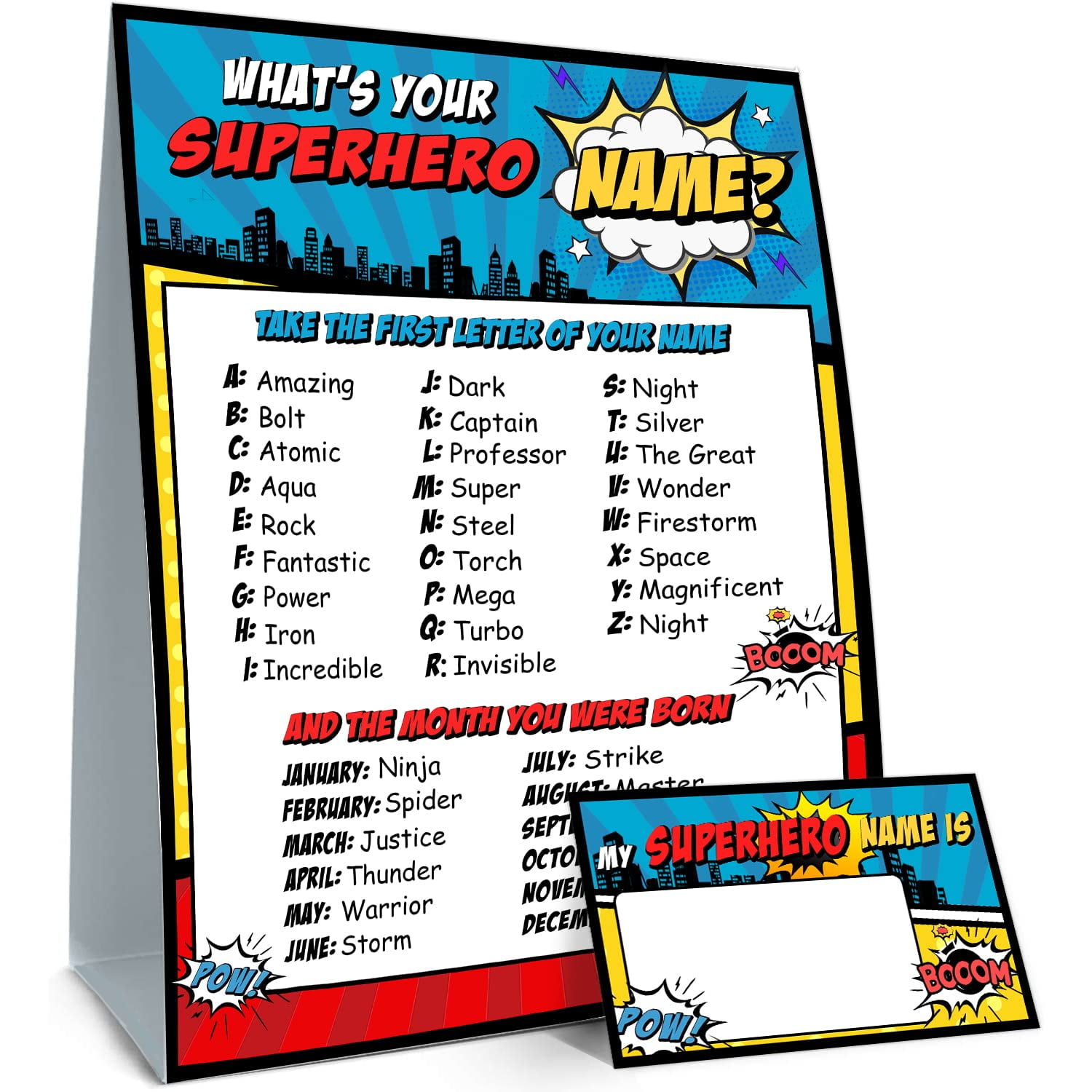 Superhero Party Sign What's Your Superhero Name Sign Superhero Birthday  Superhero Name Game Superhero Party 8x10 Printable DIGITAL 