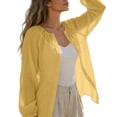 thumbnail image 5 of GZWYHT Womens Cotton Linen Shirts，Swim Shirt Workout Tops Cotton Linen Sun Shirt Hiking Shirts Long Sleeve Sun Shirt Women Beach Sweatshirt Women Button Down Shirt Yellow L, 5 of 9