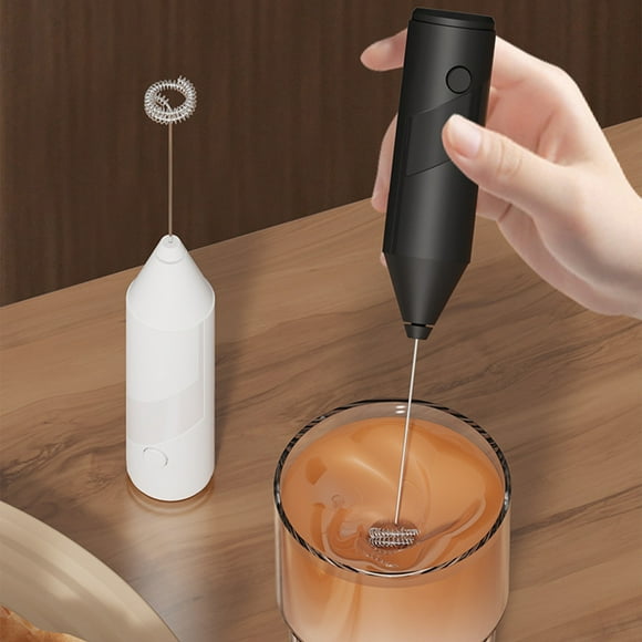 Milk Frother, mini batidor de café portátil | Máquina portátil de espuma eléctrica para capuchino, latte, mezcla de huevos | Negro, Blanco | 21cm | Alimentado por pilas | Herramienta de crema rápida