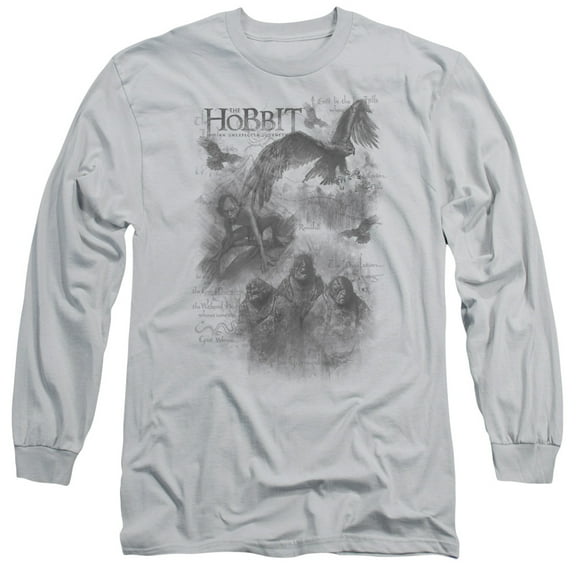 The Hobbit Sketches Long Sleeve Adult 18/1 T-Shirt Silver