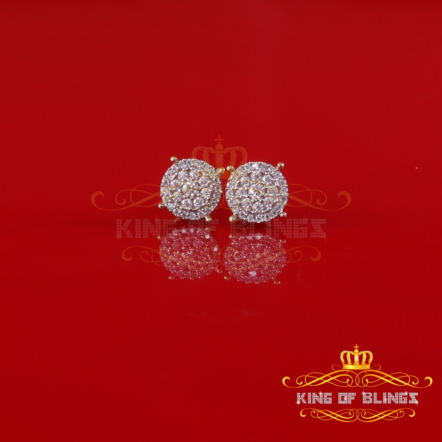 King of Bling's Men's/Womens 925 Silver Yellow 0.50ct VVS 'D' Moissanite Round Stud Earrings