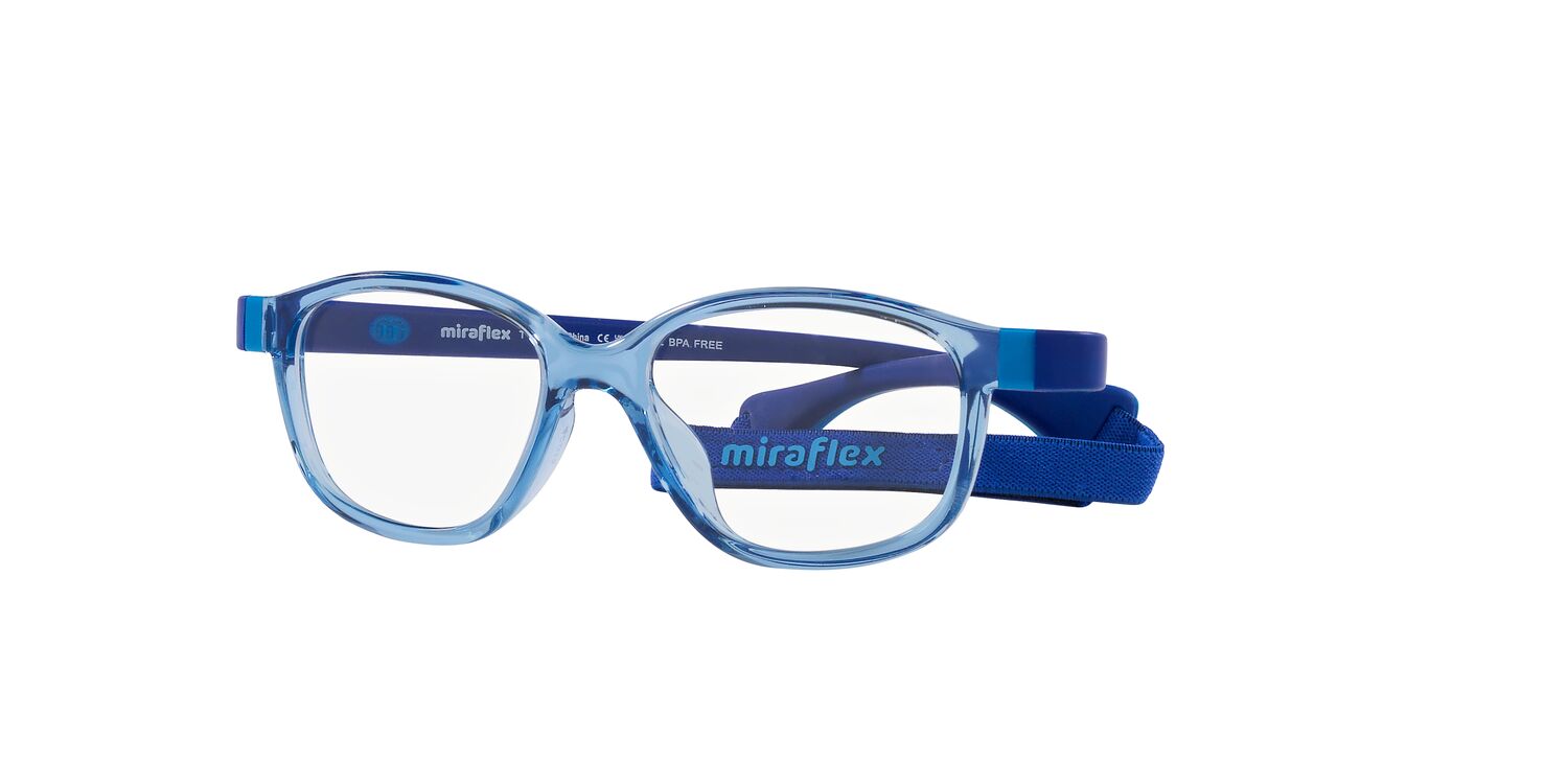 Miraflex Youth Size 46 0MF4007 Flexible & Safe Eyeglasses with Case, Translucent Light Blue