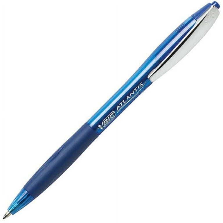 BIC Atlantis Retractable Pens Medium Pen Point - 1 mm Pen Point Size - Blue  - Clear Barrel - 12 / Dozen