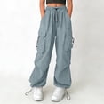 thumbnail image 2 of GiLiling Women Cargo Pants High Waist Baggy Casual Solid Parachute Trousers Loose Fit Y2K Streetwear with Multi Pockets (Blue, 6-7 Years), 2 of 7