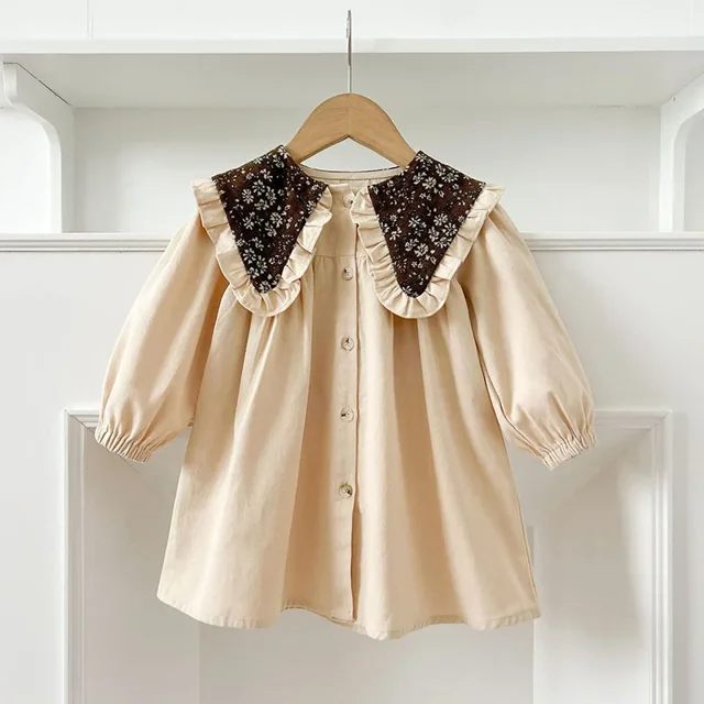 Ropa para bebés y niños, mono con solapa Floral Retro para niñas, vestido de manga larga para niñas, vestido para hermanas, vestido de una pieza para niños pequeños