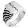 thumbnail image 1 of Stainless Steel Rod of Asclepius Needle Stripe Pattern Biker Style Polished Ring, 1 of 1