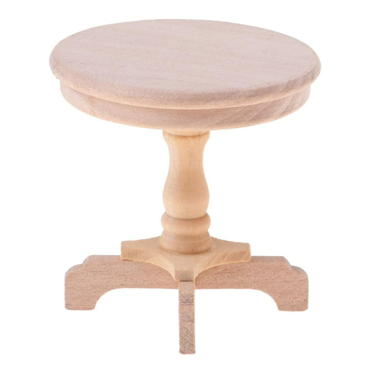 Wooden Dollhouse Unpainted Round Tea Table Miniature Furniture 1