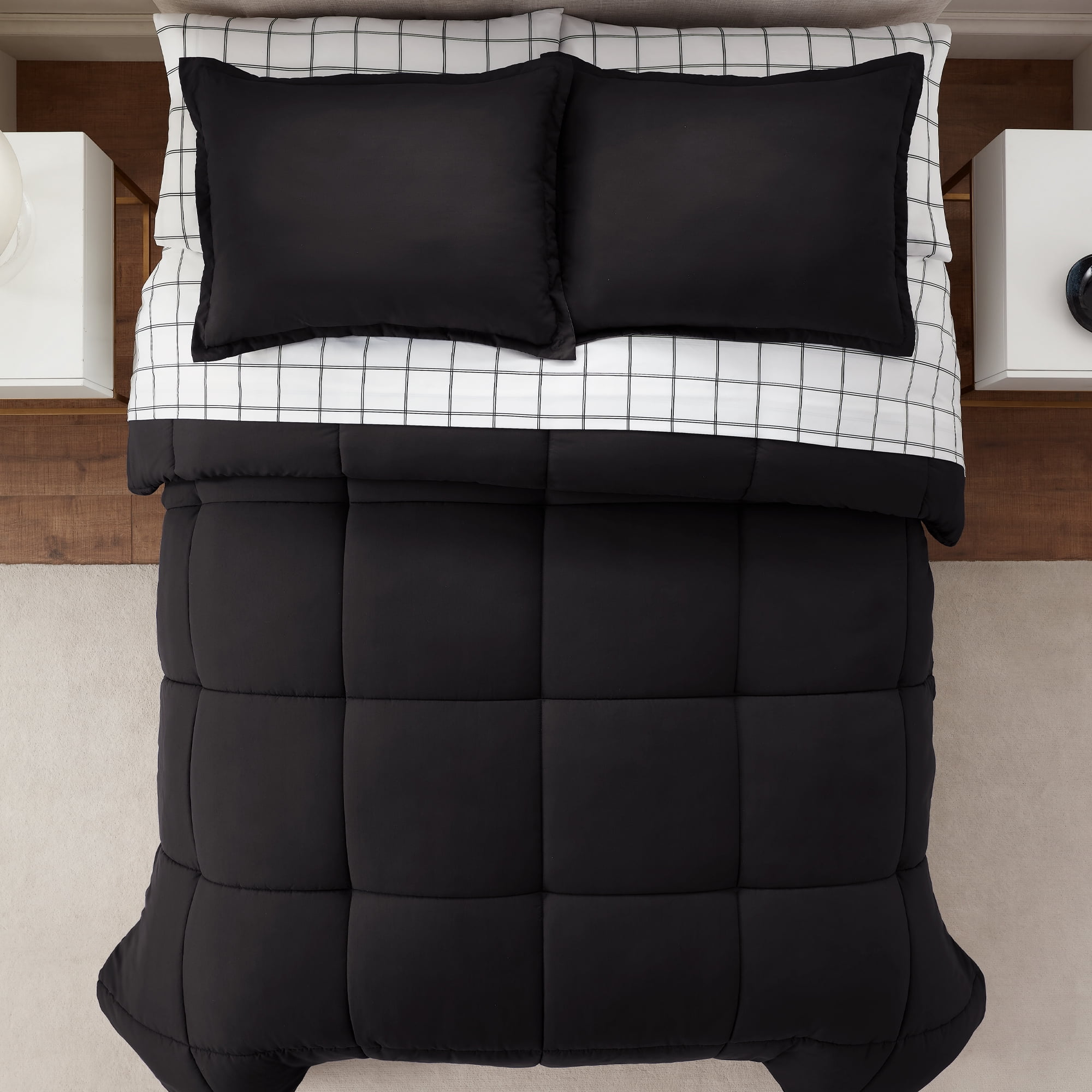 Serta Simply Clean 5-Piece Black Reversible Bed in a Bag, Twin/Twin XL