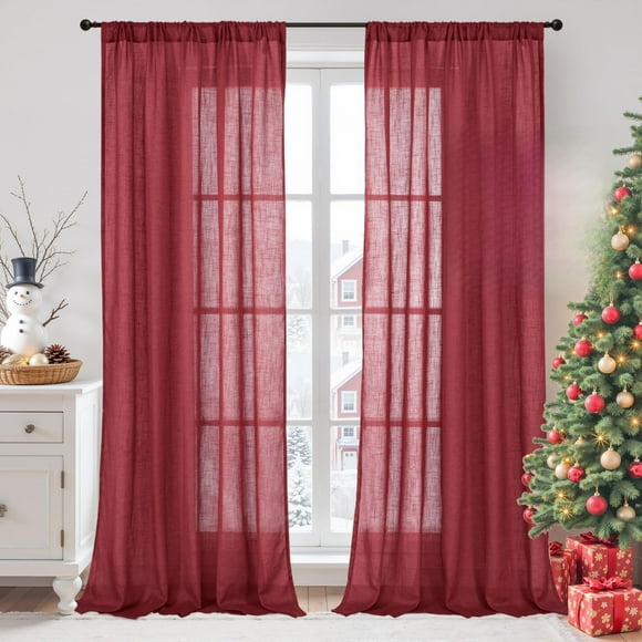Cortinas BGment de lino burdeos, 229 cm de longitud, para sala de estar