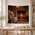 thumbnail image 5 of Stone Fireplace in a Golden Firelit Nook, Peaceful Rustic Style for Book Lovers, Fireside Home Decor, Housewarming Gift, Tapestry Wall Hanging for Bedroom and Living Room, 5 of 7