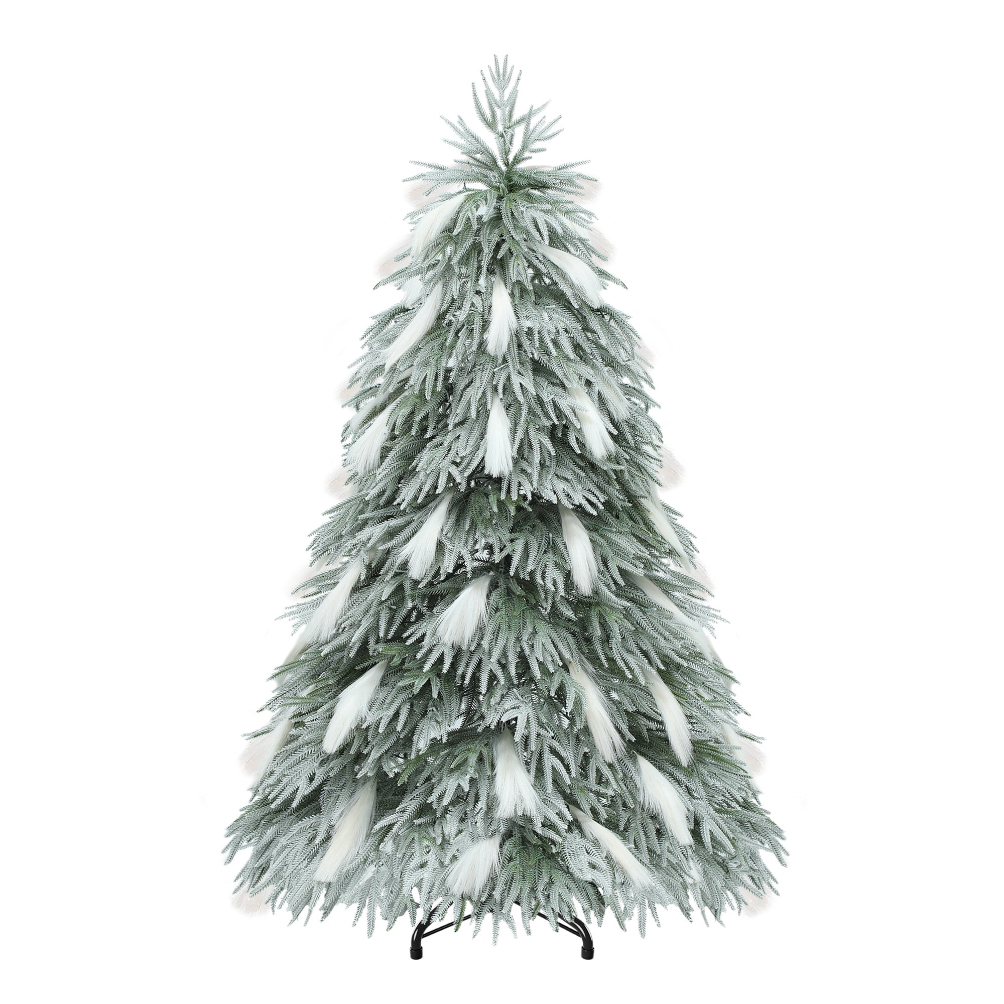 Uforic 6ft Pre-Lit Flocked Natural Drooping Pampas Christmas Tree with 30 Feathers, 355 Branch Tips and 400 Lights, for Home, Office, and Party Decor