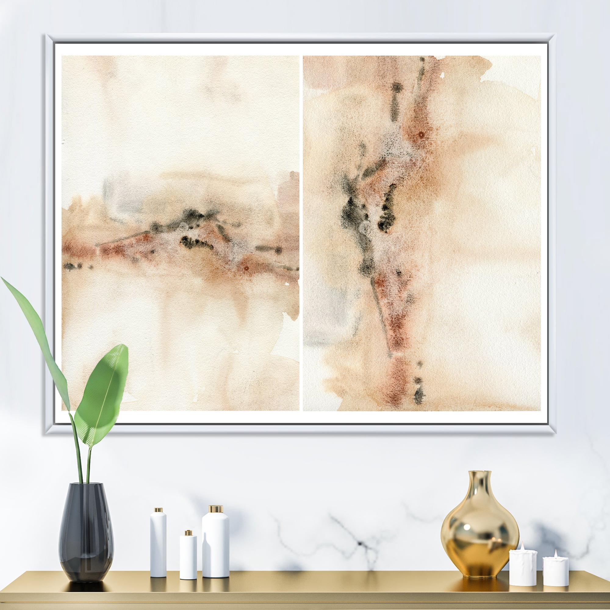 Designart 'Abstract Yelllow Red Beige and Pink Spots Pastel' Modern Framed Canvas Wall Art Print