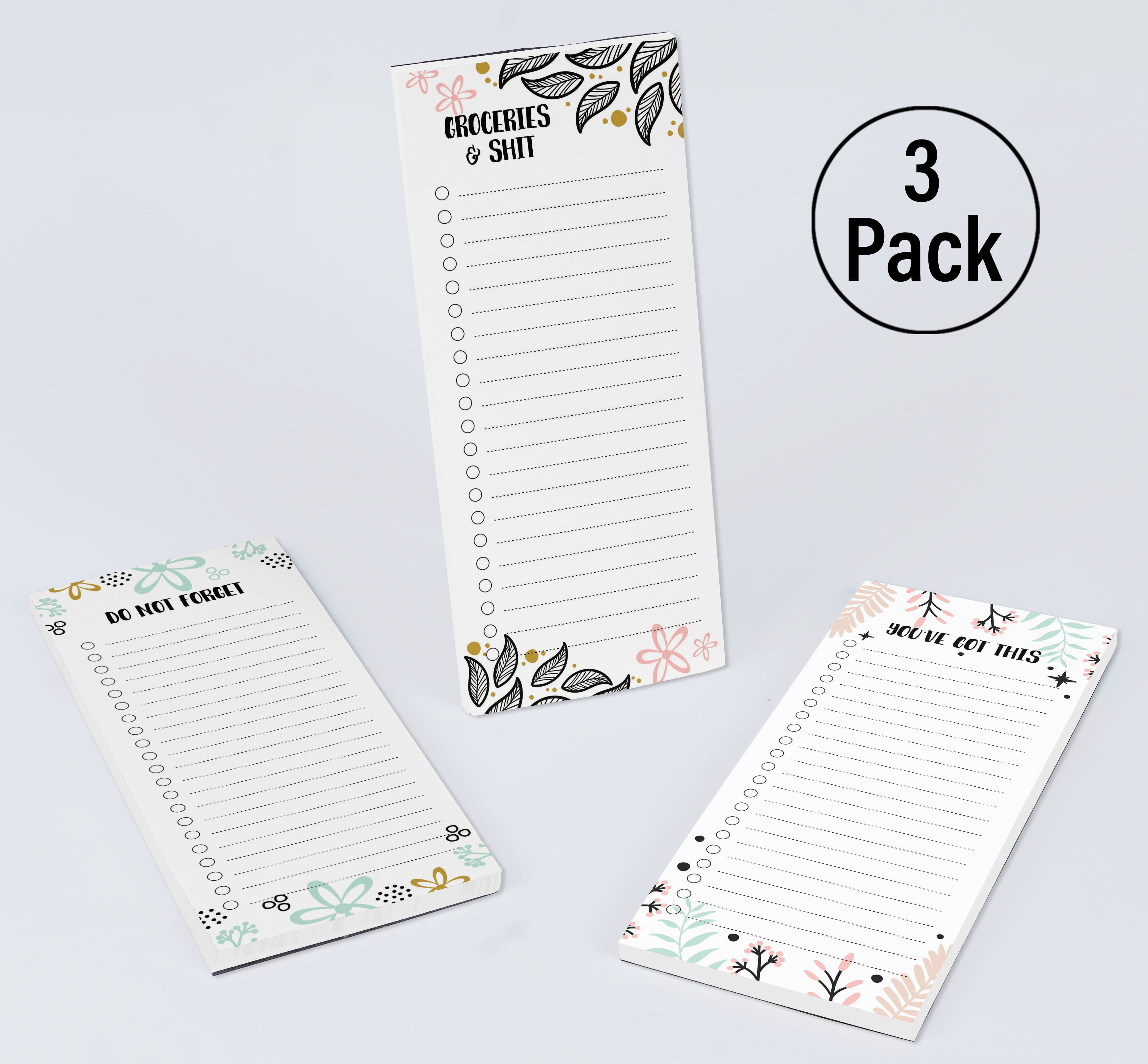 Inkdotpot Pack of 3 Magnetic Fridge To-Do List Notepads- Magnetic Memo Pads For Refrigerator-(50 Sheets Each)-1T