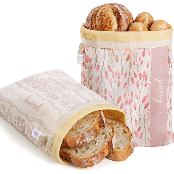2 Pack Beeswax Bread Bags, Bread Bags for Homemade Bread, Beeswax Bread Bags for Sourdough, Reusable Bread Bag, Cotton Bread Storage Bags with Lock Closure