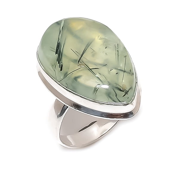 Natural Prehnite Gemstone 925 Sterling Silver Jewelry Ring Size 8.5