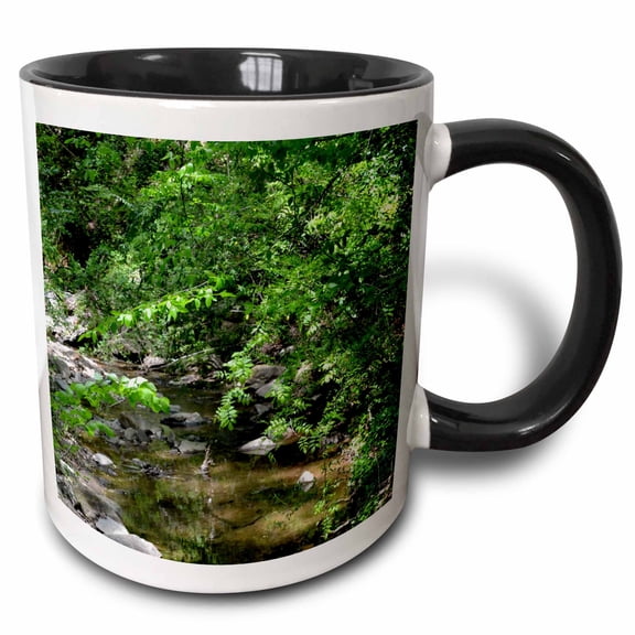 3drose, a Nature Scene of a Creek and Trees, 11oz Two-tone Black Mug