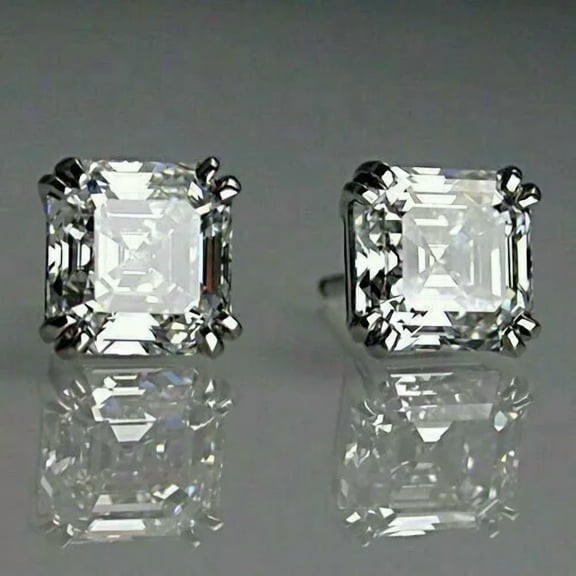 4TCW Ascher Cut Diamond Women's Stud Earrings Lab-Created 14K White Gold Plated