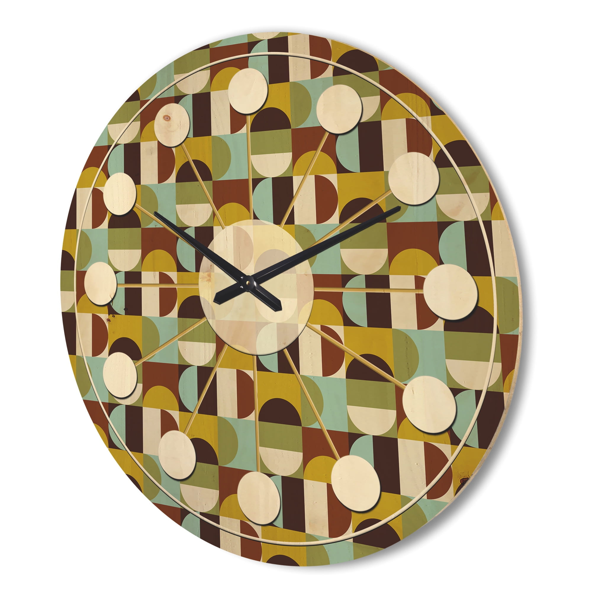 Designart 'Polka Dots Retro Pattern I' Mid-Century Modern Wood Wall Clock