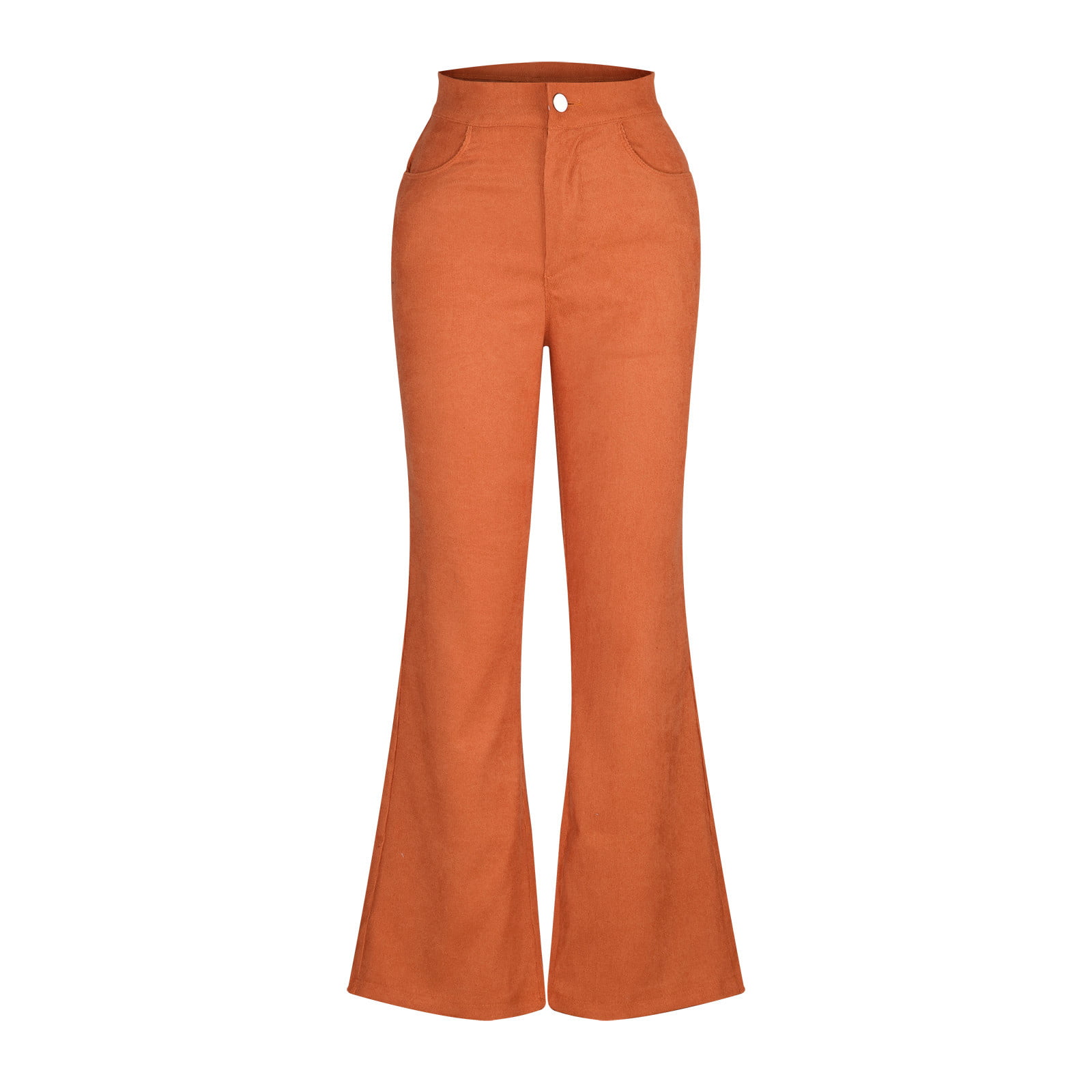 Hfyihgf Women Elegant Corduroy Flare Pants Elastic High Waist Vintage Bell  Bottom Trousers with Pockets(Orange,S) 