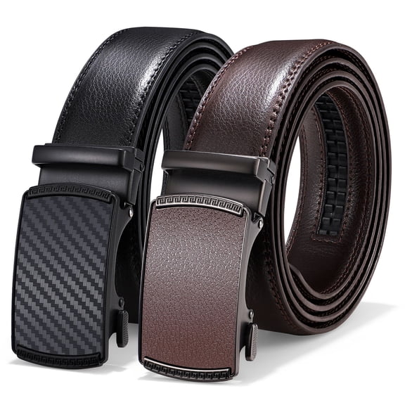 Vlokii 2pcs Men's Leather Belt Automatic Ratchet Buckle Slide Belt for Dress Casual belt