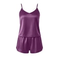 thumbnail image 5 of ITSAME Women's Silk Satin Pajamas Set V-Neck Camisole and Shorts 2-Piece Lightweight Comfy Loungewear Purple Size L, 5 of 10